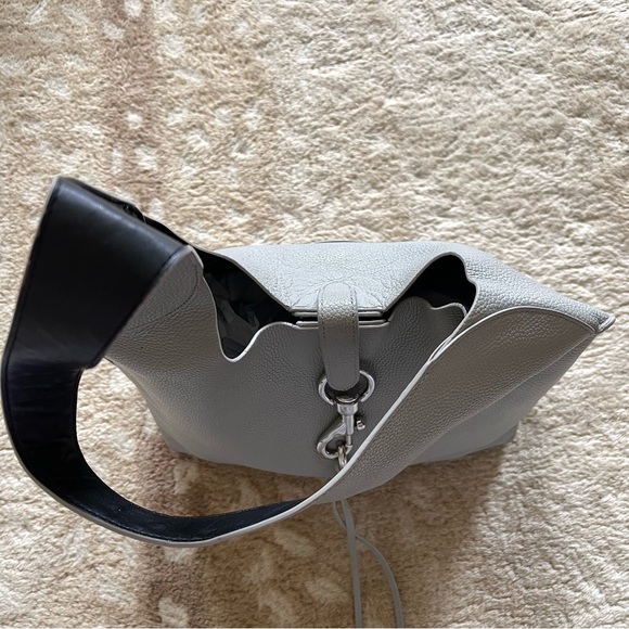Rebecca Minkoff Megan Leather Boho Hobo Shoulder Bag In Perla Gray - Picture 3 of 16
